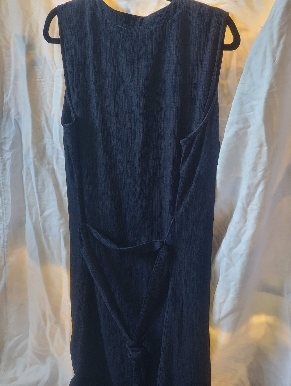 Sleeveless Navy Button-Front Shirt Dress with Tie Waist - Picture 4 of 10